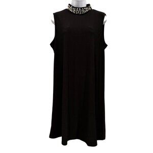 Cato‎ Black Pearl Beaded High Neck Jersey Stretch Mini Shift Dress Party Size L